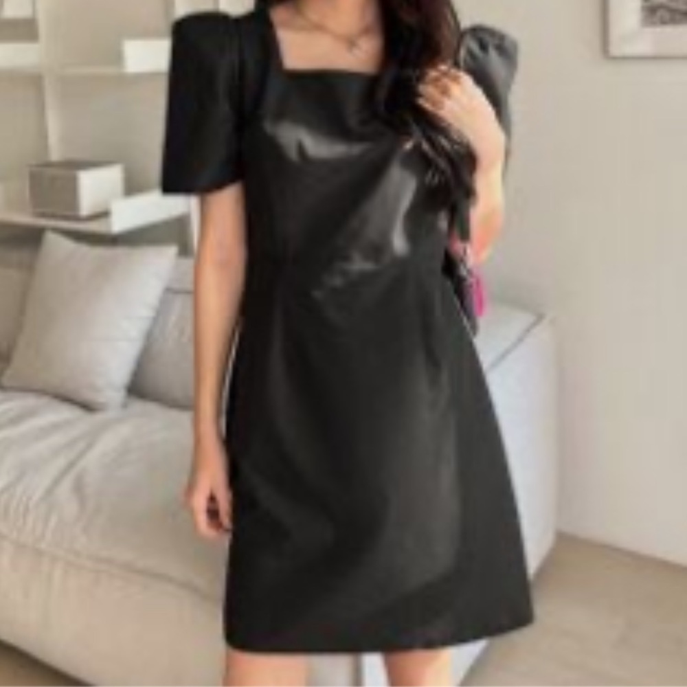 SHEIN Black Puff Sleeve Mini Dress